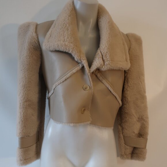 Womens Storets Beige Faux Leather Faux Fur Shearling Style Jacket Coat S/M - Picture 6 of 13